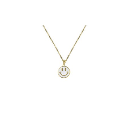 Collar Acero Inoxidable con Dije Esmaltado Blanco Emoji Carita Feliz