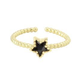 Frau Elegance Anillo Ajustable Dorado con Estrellita con Cristal color Negro