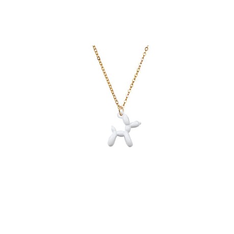 Collar Acero Inoxidable Dorado con Dije Esmaltado Perrito Globo Blanco