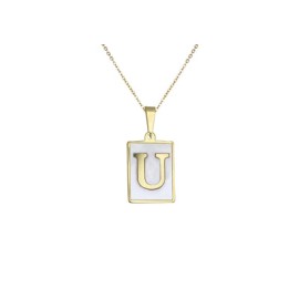 Collar Acero Inoxidable Dorado con Dije Letra U con Concha