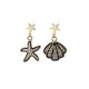 Aretes de Chapa de Oro Estrella y Concha de Mar Esmaltado Negro