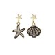 Aretes de Chapa de Oro Estrella y Concha de Mar Esmaltado Negro