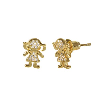 Frau Elegance Arete Chapa de Oro con Circonia Dorado 7x11 mm