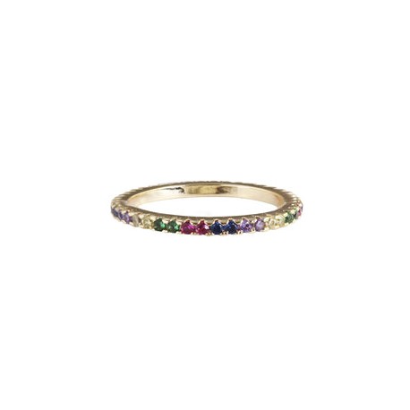 Frau Elegance Anillo Delgado Chapa de Oro con Circonia Rainbow M5