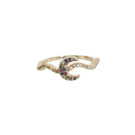 Frau Elegance Anillo Chapa de Oro con Circonia Rainbow Luna M5