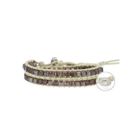 Brazalete Hilo con Boton Linea Crema con Cristales Cubo Lila 460 mm