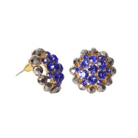 Arete Metal Dorado Redondo con Cristales Azul Ocre 20 mm