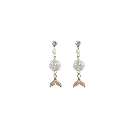 Aretes de chapa de oro cristal con perlas y dije aleta de sirena