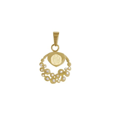 Medalla Acero Inoxidable Dorado Redondo Corazon Virgen con Cristales 19 mm