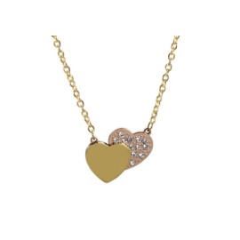 Collar Acero Inoxidable Dorado con Dije Corazon con Corazon Rose Gold con Cristales 22x26 mm