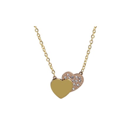 Collar Acero Inoxidable Dorado con Dije Corazon con Corazon Rose Gold con Cristales 22x26 mm